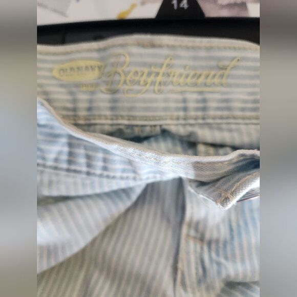 Old Navy Boyfriend 12 StripedBlueWhite FullLength 100%Cotton Pockets Women Pants - Picture 2 of 8
